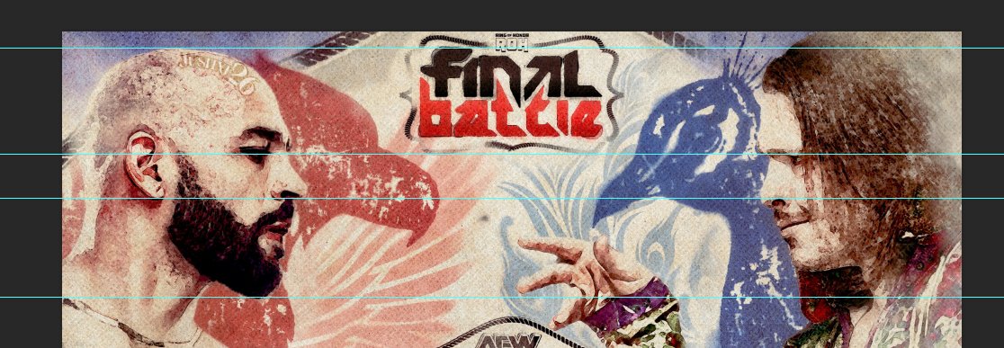 <a href="/justixe26/">justixe</a> <a href="/KingRicochet/">Lightskin Kingpin</a> <a href="/theDALTONcastle/">Dalton Castle</a> <a href="/ringofhonor/">ROH - Ring of Honor Wrestling</a> I love the concept!
When working on a face-to-face layout, it’s essential to use dividers to keep proportions accurate and ensure the wrestlers are actually looking at each other. I usually set four key dividers: top of the head, eyes (the most important), nose, and chin.