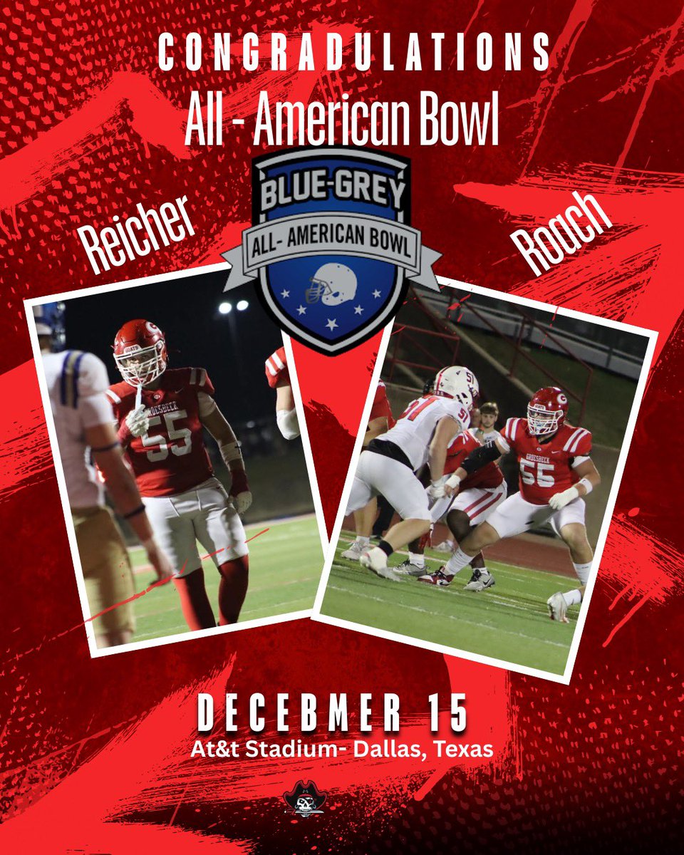 Proud of this kid!
Hard work, toughness, and consistency are paying off. Earning a spot in the Blue-Grey All-American Bowl is BIG TIME.

Keep pushing. Keep dominating.
We see you. We believe in you.
<a href="/nelson_kortis/">Nelson Kortis</a> <a href="/GroesbeckGoats/">Groesbeck ISD</a> <a href="/RRoach55/">Reicher Roach</a> 🔥 🔥 🔥 
 #RedGoons #GoatPride