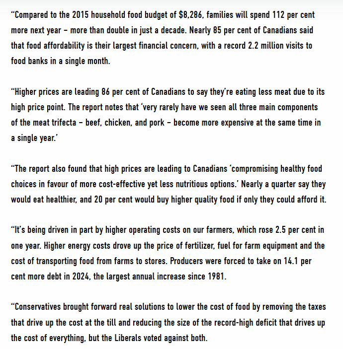 JohnBarlowMP's tweet image. Canada&apos;s Food Price Report finds that food prices are expected to increase even more, costing Canadian families almost $1,000 MORE per year on food.

Compared to the 2015 household food budget of $8,286, families will spend 112% more next year.

That&apos;s more than double in just a…