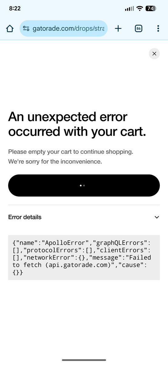 MatthewHansenUT's tweet photo. I think #Vecna broke the @Gatorade website - try to add the drop to cart and just keep getting this error. Tried it on a desktop and my GatoradeID login I just created keeps saying it isn't correct.... #UpsideDown @Stranger_Things https://t.co/vw3nb3Y27V