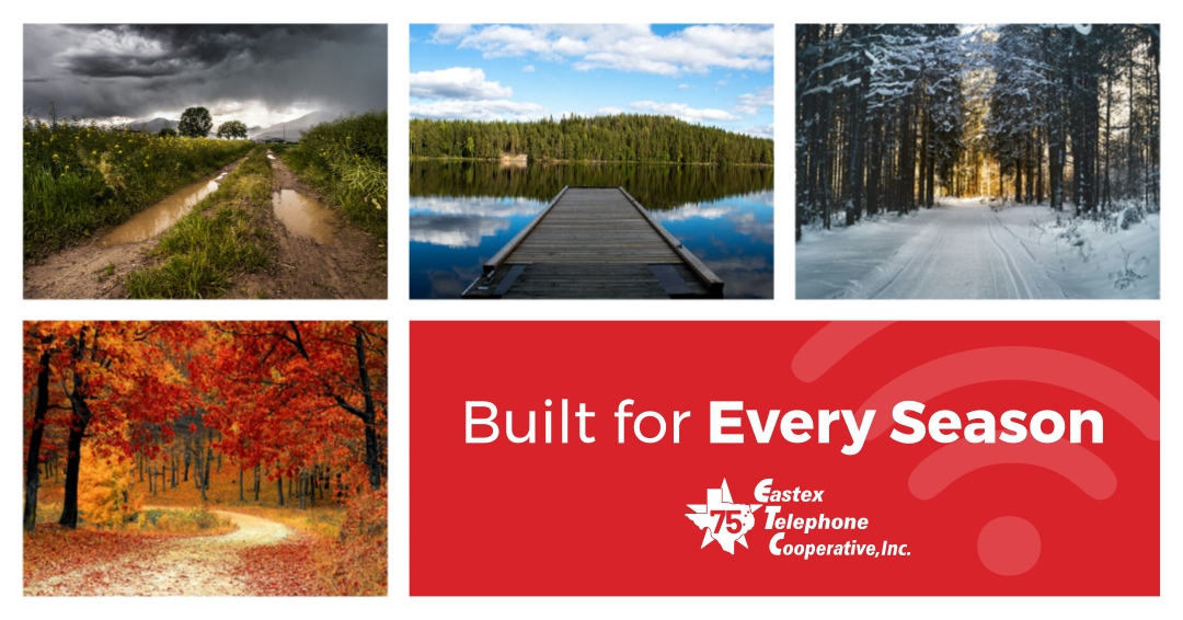 Eastex Telephone delivers underground fiber built to withstand every season.🍂❄️⛈️
Unlike aerial lines or satellite services that can be affected by weather, our fiber stays strong and stable all year long. Switch to Eastex fiber today! Eastex.com