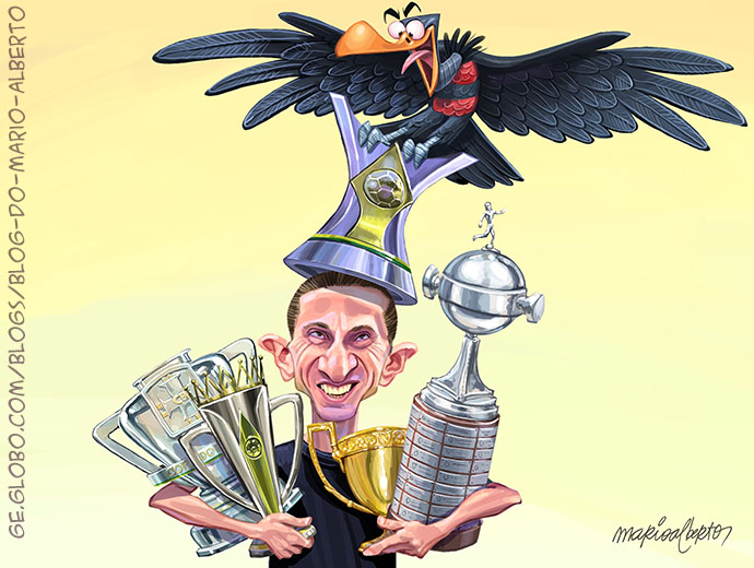 É campeão de tudo! 🏆⚫🔴  
Em menos de uma semana, o rubro-negro adicionou mais duas taças pra coleção!  
➡️glo.bo/48xHJlP 

A charge é de Mário Alberto.  
#flamengo #futebol #brasileirao