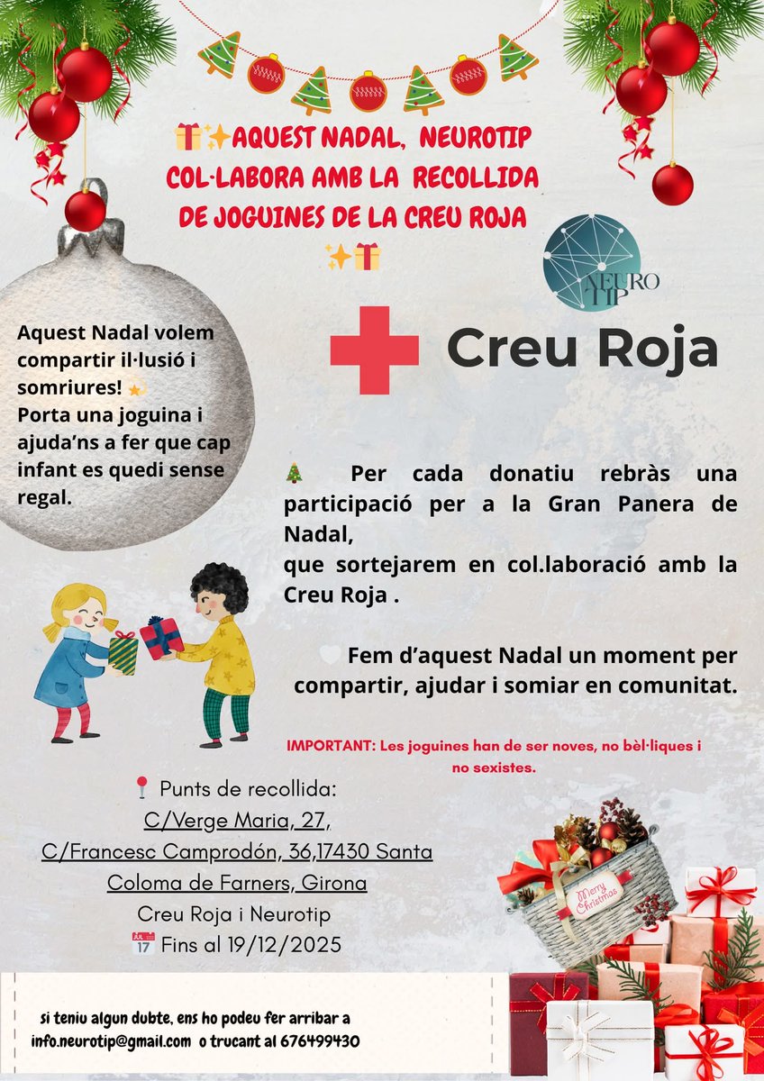 CreuRojaSCF's tweet photo. Recorda: la campanya de joguines està en marxa!
I enguany, si dones joguines abans del 19 de desembre, participaràs en el sorteig d' una panera.
Amb la col·laboració de Neurotip. https://t.co/drwsqtsbsJ