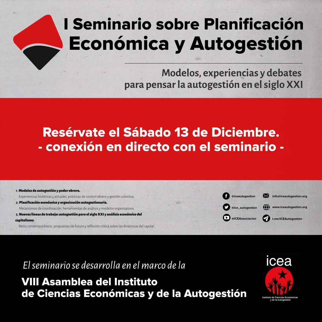 Este sábado 13 abrimos un espacio decisivo: el primer seminario sobre Planificación Económica y Autogestión, una oportunidad para revisar supuestos, cuestionar prácticas y explorar alternativas más sólidas para el futuro.