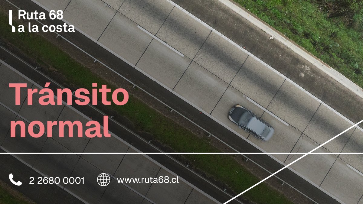 Ruta68cl's tweet image. ✅ [INFORMACIÓN] A esta hora se registra tránsito normal a lo largo de #TroncalSur. Respete los límites de velocidad. @mop_chile @radiocarab @biobio