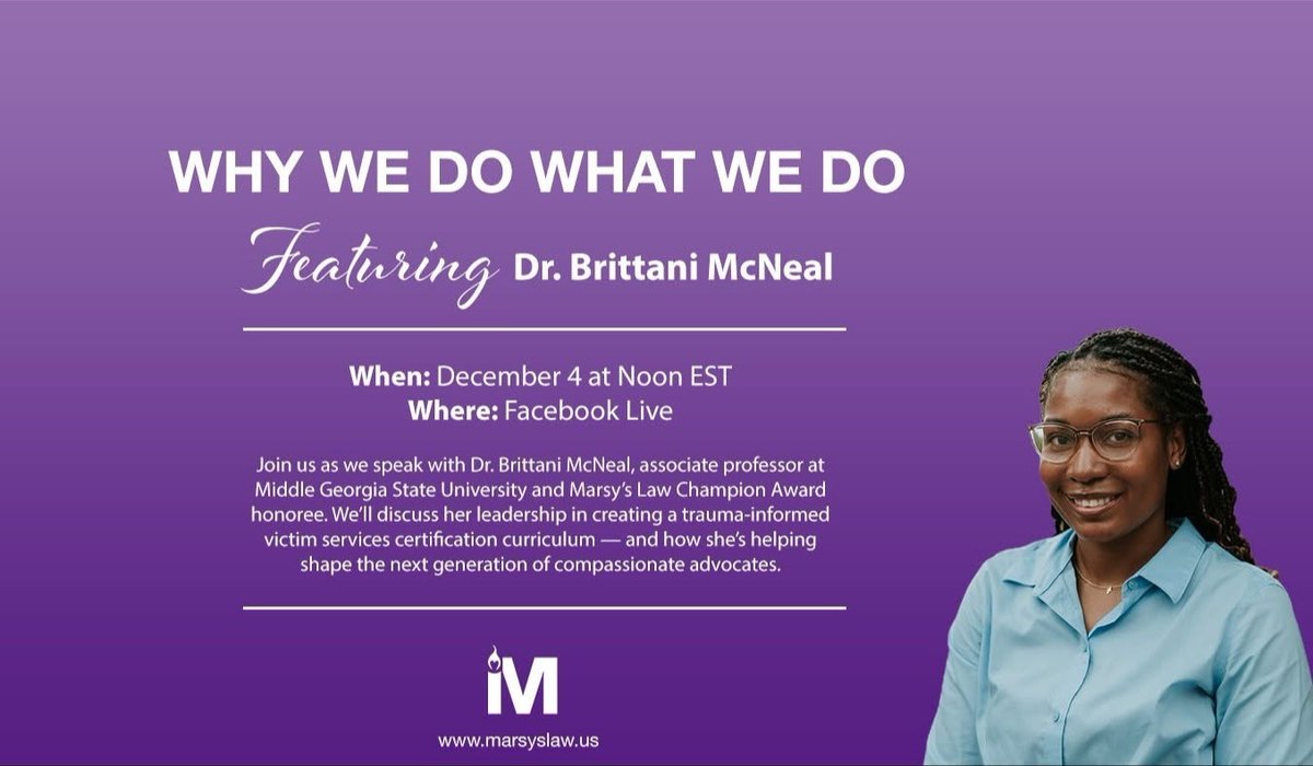 Join us TODAY at Noon EST for a new episode of "Why We Do What We Do" live with Dr. Brittani McNeal!

A recent Champion Award recipient, she helped develop a trauma-informed victim services certification shaping the future of survivor support.

Watch: hubs.la/Q03WRkN-0