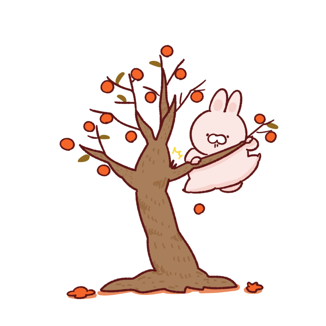 「柿に登ったらいけないよ」|おにくうさぎのイラスト