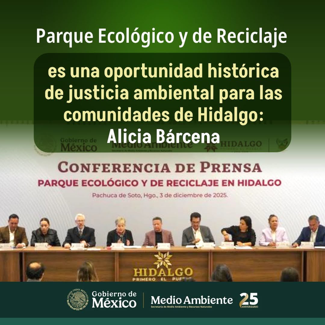 📄 #COMUNICADO | Parque Ecológico y de Reciclaje es una oportunidad histórica de justicia ambiental para las comunidades de Hidalgo: <a href="/aliciabarcena/">Alicia Bárcena</a>.

➡️ bit.ly/4pkBJUU
#SomosMedioAmbiente