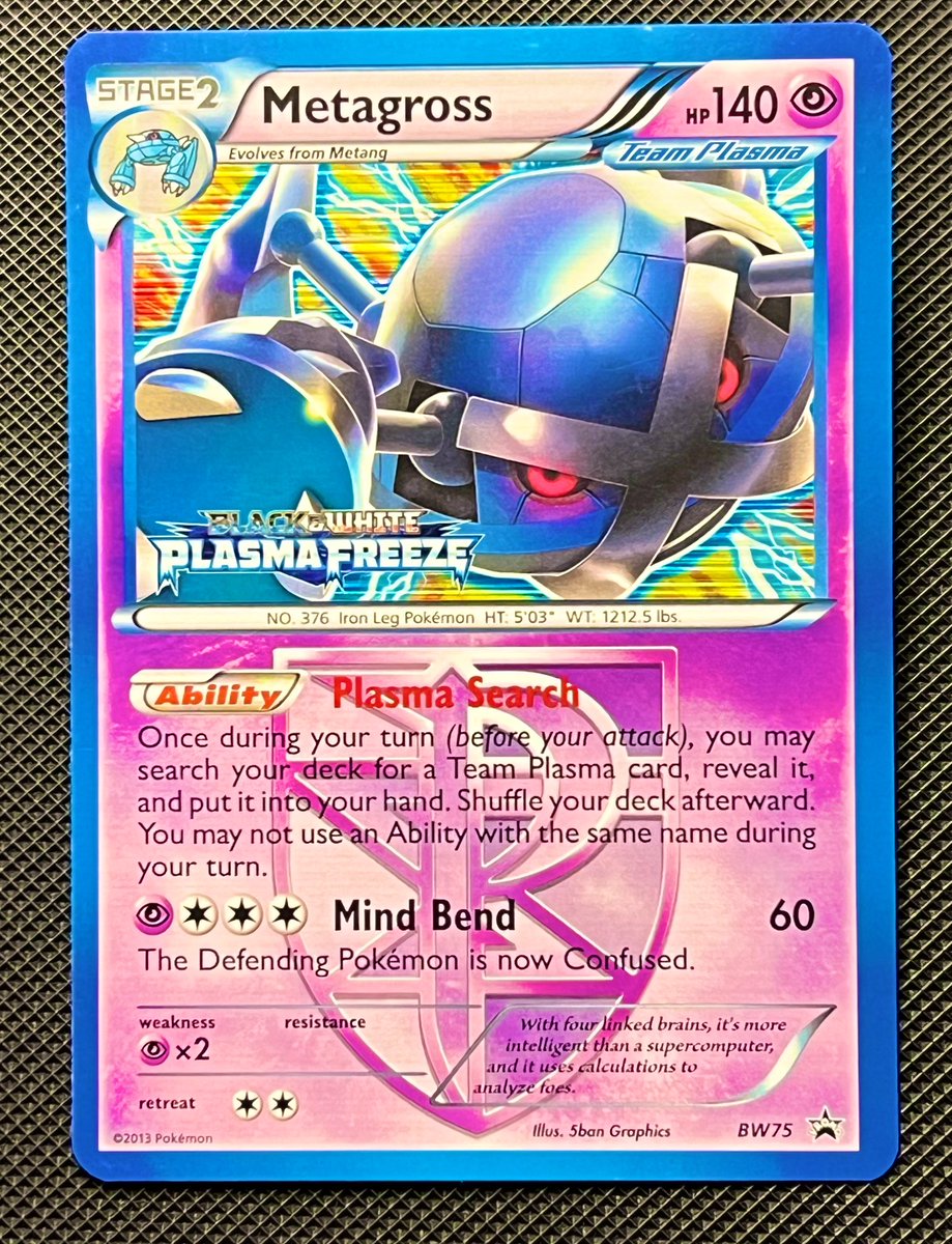 Another brief hiatus but we’re back with Day 25 of sharing a card from my stamped collection! 

Today’s card is the Team Plasma Metagross promo from B&amp;W Plasma Freeze! 🔵🟣