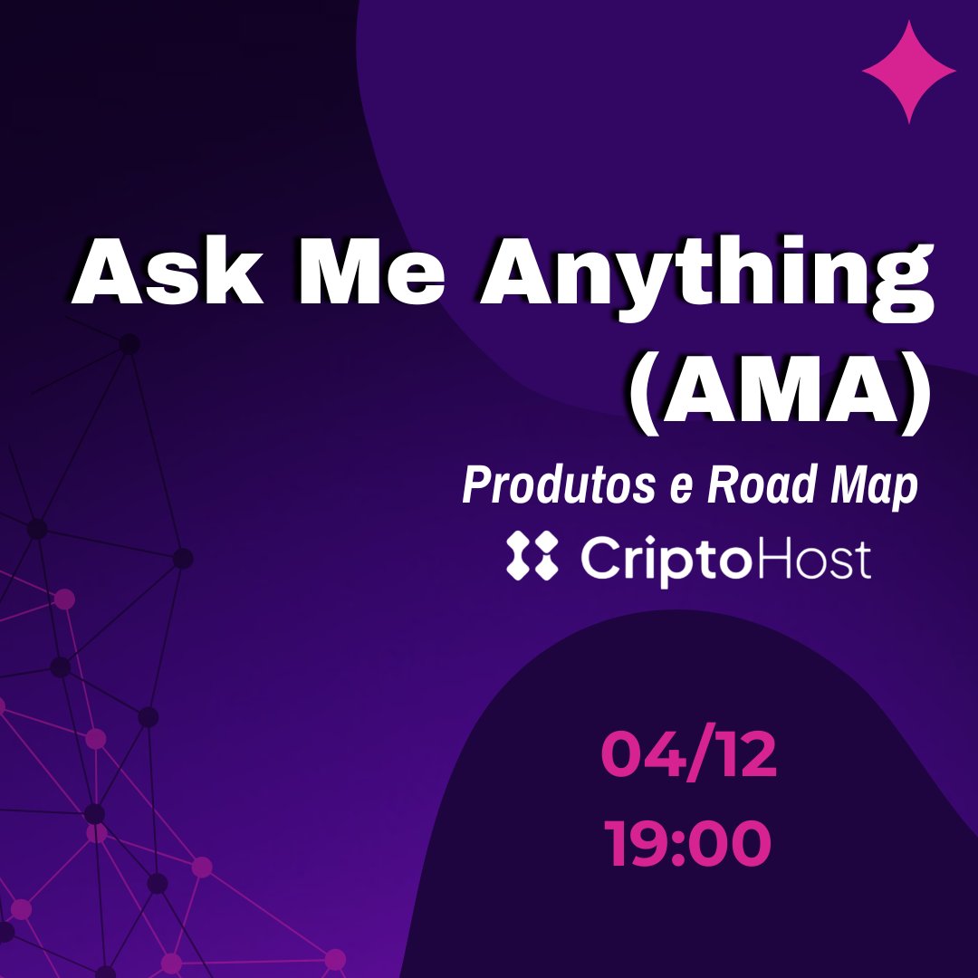criptohost's tweet image. É com imensa alegria que anunciamos: o AMA (Ask Me Anything) com a equipe Cripto Host será realizado HOJE, 04/12, às 19h (Horário de Brasília).

Não perca essa oportunidade única de conversar diretamente com a equipe! 👇