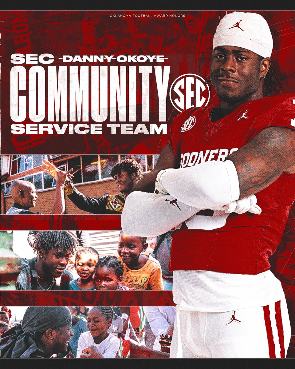 OU_Football's tweet photo. SEC Community Service Team 🏆 | @itsdanielokoye 

📝 https://t.co/Ccqaa611sY https://t.co/MyZboWlW4R