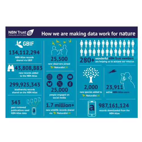 NBNTrust's tweet photo. 🌿NBN Trust Impact Report 2024/25
We’ve had an incredible year making data work for nature!
✅Nearly 1 billion records downloaded from the NBN Atlas
✅Almost 44 million new records added to NBN Atlas
✅Collaboration across our Network
📖 Read the report: https://t.co/SAgu18dC5F https://t.co/KpBrCWQjrP