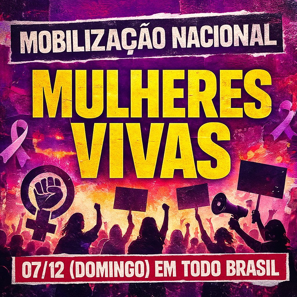 🚨ATENÇÃO, MILITÂNCIA! 

Confira os locais confirmados para o ato nacional MULHERES VIVAS no dia 7 de dezembro, próximo domingo:

CURITIBA/PR – 07/12 – 10H
Praça João Cândido – Largo da Ordem

CAMPO GRANDE/MS – 07/12 – 13H
Em frente ao Aquário do Pantanal

CUIABÁ/MT – 06/12 – 14H