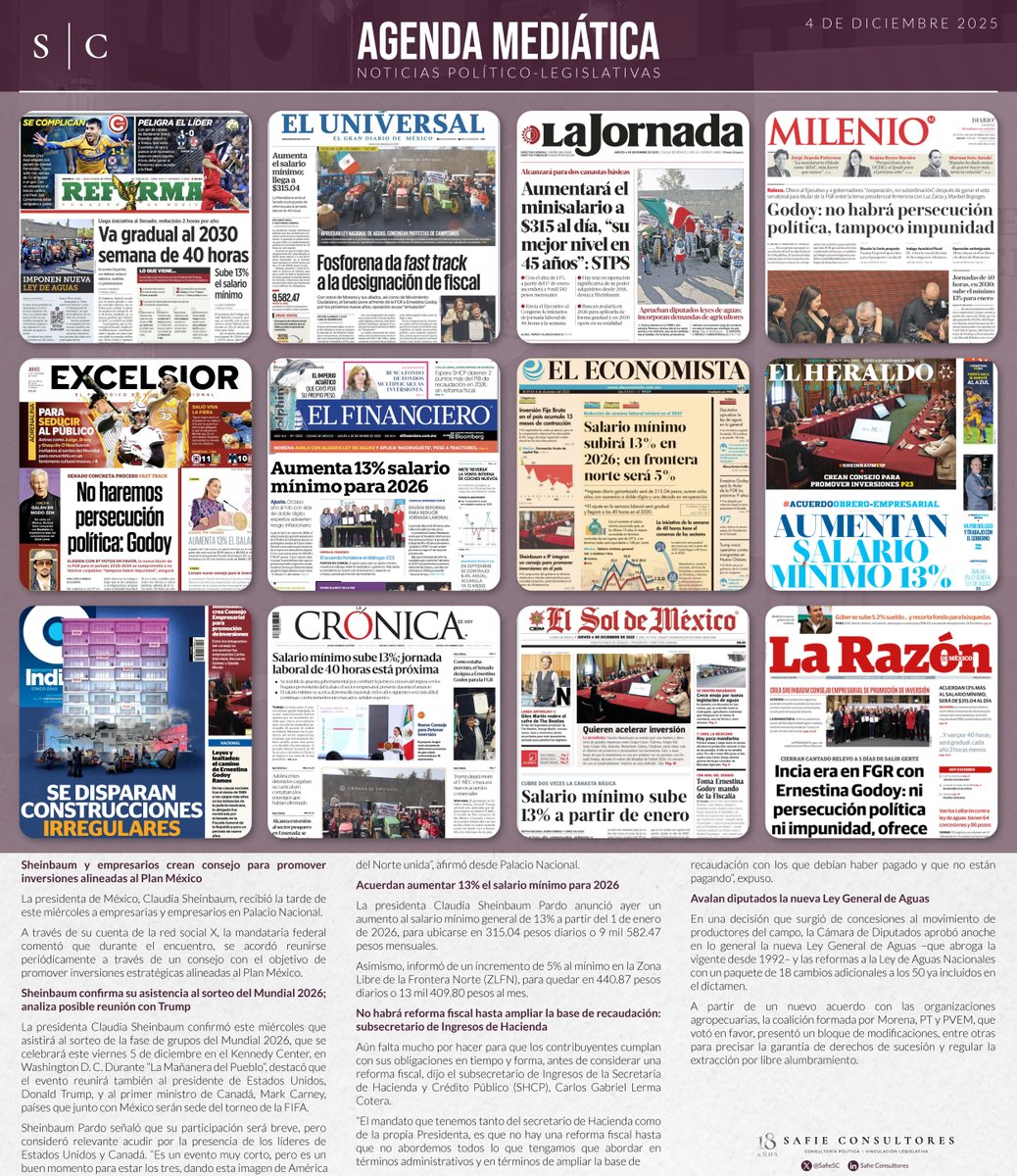 📰#SafieConsultores te presenta el análisis de la agenda mediática de hoy. Descubre las tendencias y temas clave que están marcando la conversación nacional. #PrimerasPlanas #politicanacional

💻 mailchi.mp/safieconsultor…