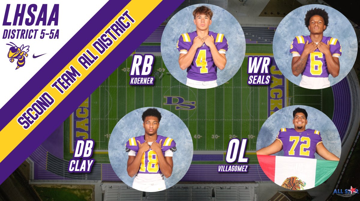 denhamspringsFB's tweet image. Four Jackets earned second team District Honors. These guys played a huge part on our team and provided key moments during our season. Two of the four return (Seals and Koerner) for the 2026 season. #W1NasONE #ProveIt