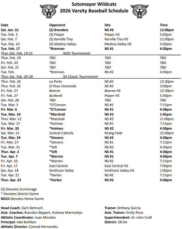 SOTOCATBASEBALL's tweet photo. 2026 Varsity Baseball Schedule https://t.co/bpilA0wHqK