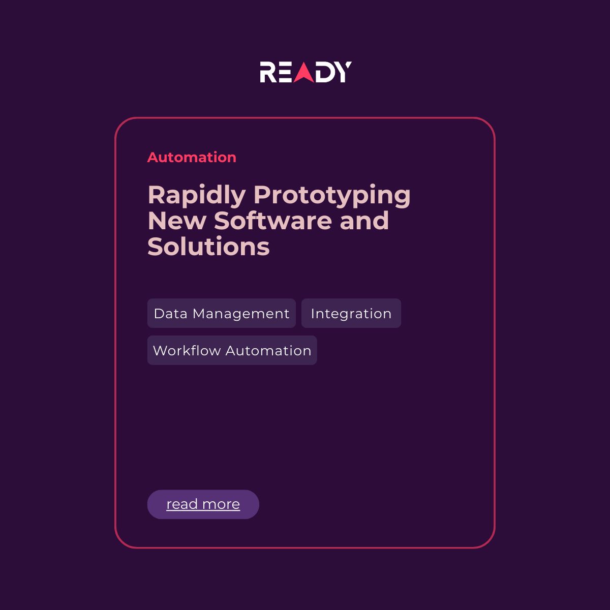 ReadyConsult's tweet image. Innovation moves fast. Your systems should too.
Rapid prototyping + seamless integration → faster outcomes with Ready.

🔗 readyms.com/use-cases/rapi…

#DataManagement #Integration #WorkflowAutomation