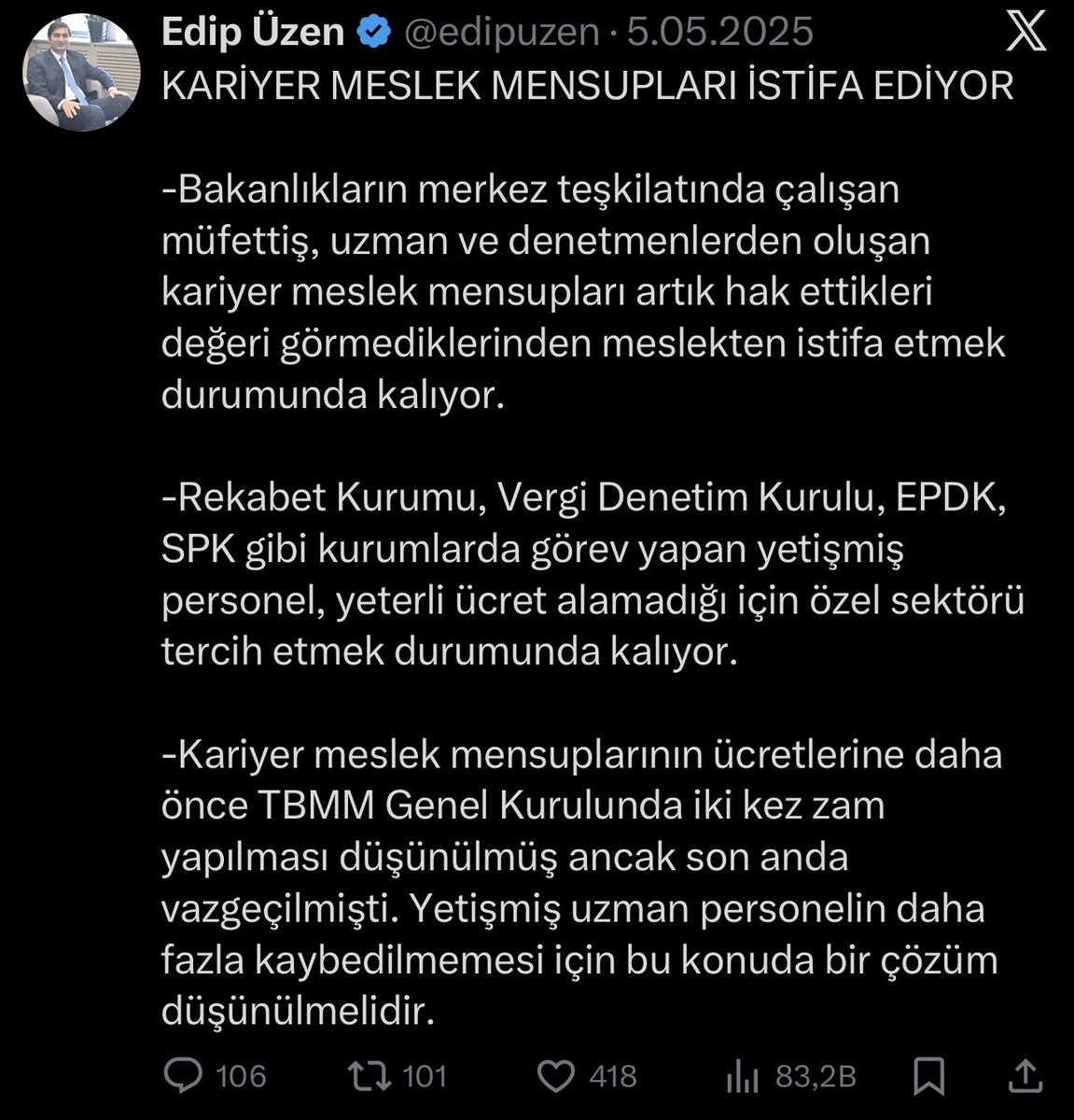 Edip Üzen’in 
Gerçekleri haykırdığı tweeti’i buraya bırakıyorum! 

5 Mayıs’ta bu yana ne değişti?