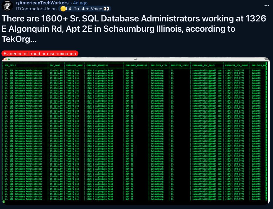 Shhh, stop whining lazy American tech worker. There is no MASSIVE corruption in the visa system stealing your jobs...it's just meritocracy.

NOPE!!!