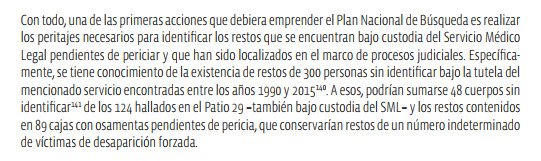 El informe anual del INDH se despacha a todas las autoridades del estado, incluida la Corte Suprema. El poder judicial no puede alegar ignorancia de la existencia de osamentas sin identificar en el SML, puesto que fue informado del hecho. He aquí la página 56 del informe.