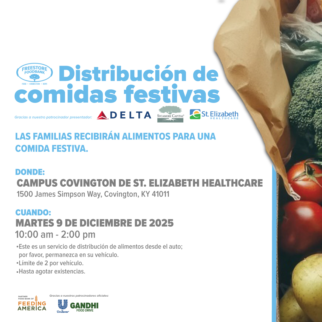 Our next Holiday Meal Distribution is Tuesday December 9, 2025 at St. Elizabeth in Covington. Distribution is form 10am - 2pm.  See you then!