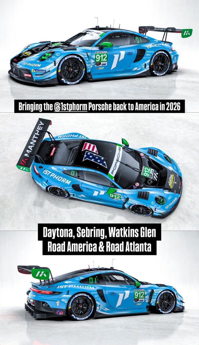 ryanhardwick's tweet image. Bringing the @1stphorm Porsche back to America in 2026 🇺🇸

A new chapter.
A new team 
A full assault on the most iconic tracks in the country.

See you at:
@DAYTONA 
@sebringraceway 
@WGI 
@roadamerica 
@RoadAtlanta 

Let’s go chase something special 🏁