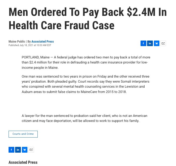 Isn't it curious how this story contains no names?

Now, if this was, say, a Republican activist, do we think Maine Public and AP would be so vague with their writing?
