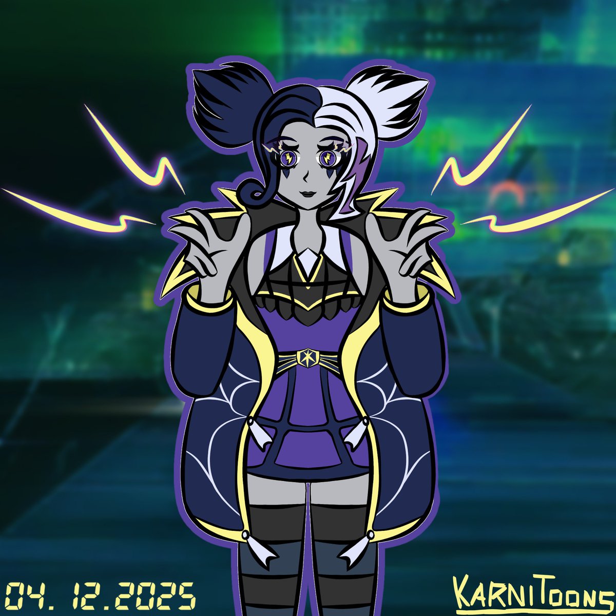 KarniToons's tweet photo. It's been a while and I also spend a whole while on this one.

Enjoy Prestige Fright Night #Zeri from #LeagueOfLegends💜

#artmoots https://t.co/9NskVr619h