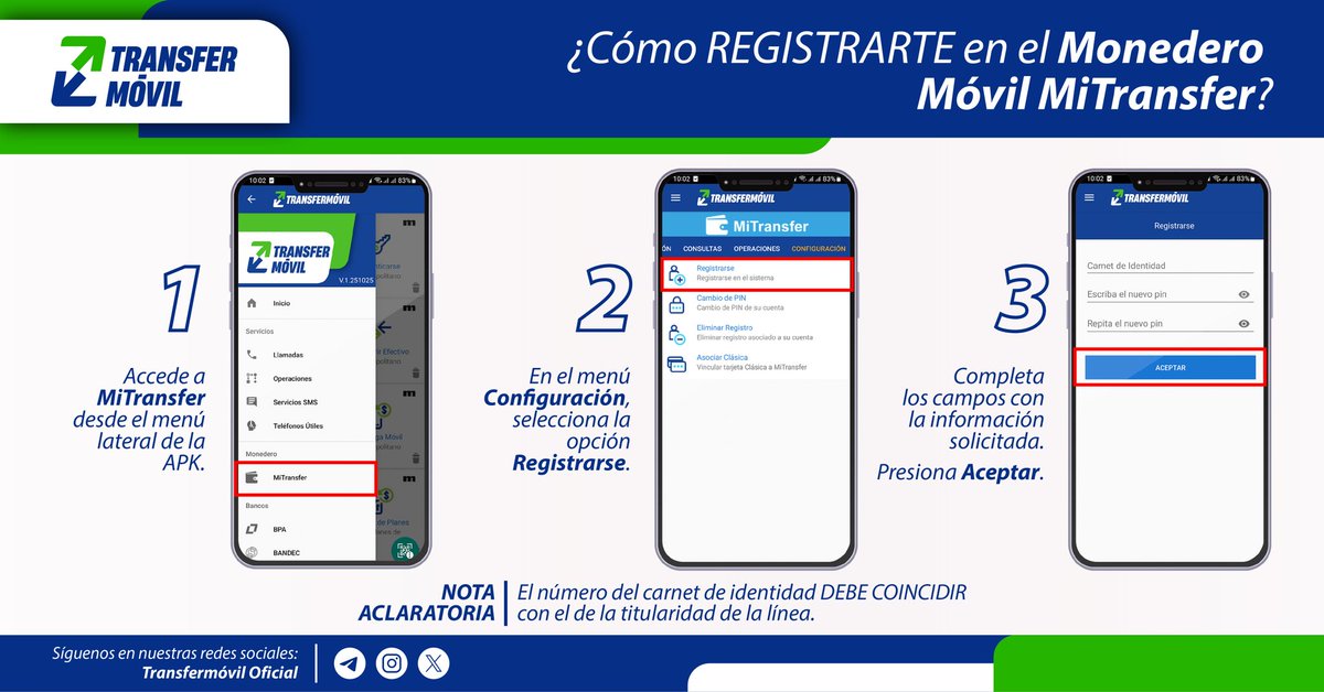 Regístrate en #MiTransfer en 3️⃣ simples pasos y participa en la promoción de este mes 🗓️✨. 

¡No te pierdas el descuento! 😉