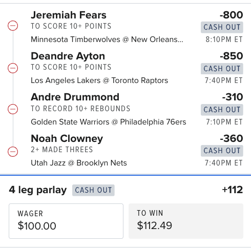 ColesAlgoPicks's tweet photo. Cheat Sheet Parlay 💰 (Dec 4th NBA)

Jeremiah Fears 10+ Points (-800)
Deandre Ayton 10+ Points (-850)
Andre Drummond 10+ Rebounds (-310)
Noah Clowney 2+ Threes (-360)
4-Leg Parlay: +112 🔥

 Wager: $100
 To Win: $112.49

#NBA #NBAPicks #CheatSheetParlay #ProjectParlay #ColesAlgoPicks
