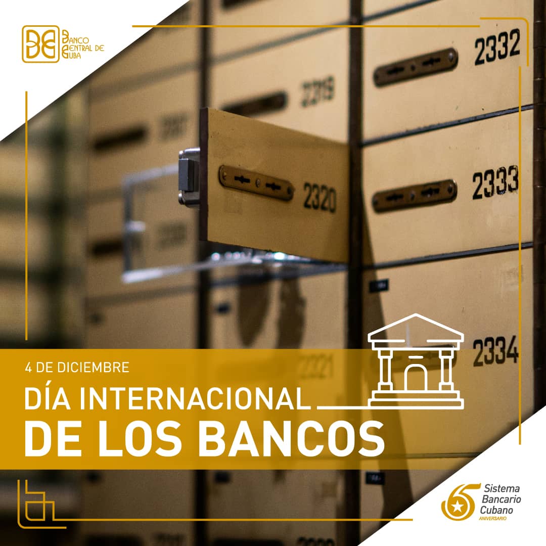 🏦 En el Día Internacional de los Bancos reafirmamos nuestro compromiso con la estabilidad financiera, la transparencia y el desarrollo sostenible de la economía cubana. Avanzamos juntos hacia un sistema más eficiente y confiable para todos los cubanos.
#CuentaConmigo