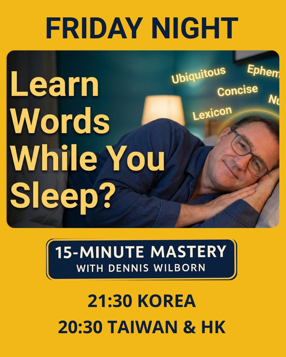 AAEnglishMaster's tweet photo. Can you really learn English vocabulary while you sleep?
YES—and tonight I’m showing you how. 🌙🔥
⏰ LIVE: 21:30 KST / 20:30 Taiwan &amp; HK
🎥 https://t.co/AxzDYoAmdi

Level up your English the smart way →
👉 https://t.co/TTKZeyAHZ1 https://t.co/ZLb8sJwG6n
