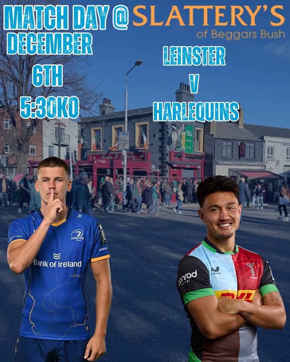 EUROPEAN RUGBY IS BACK! 🇪🇺 🏉 Soak up the pre-match atmosphere, enjoy the game across our 24HD Screens and hopefully celebrate post- match at Slattery’s D4 as Leinster take on the Harlequins this Saturday Evening 🥳. #slatterysd4 #bestplacetowatchthematch #bestsportsexperience