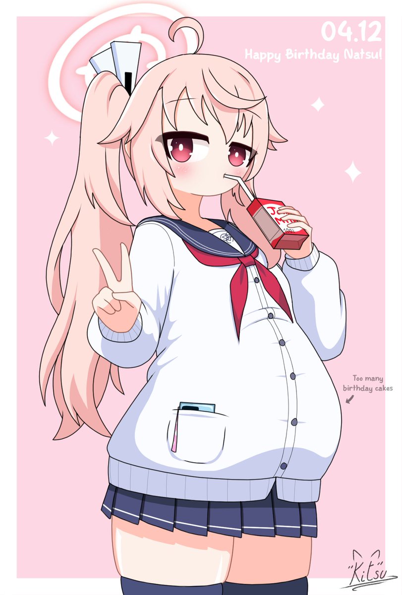 Happy Birthday Natsu!
Made a quick art for her. Maybe she got too much cakes for today.
Hope you'll like it!

#BlueArchive #BlueArchive_fanart #yutori_natsu