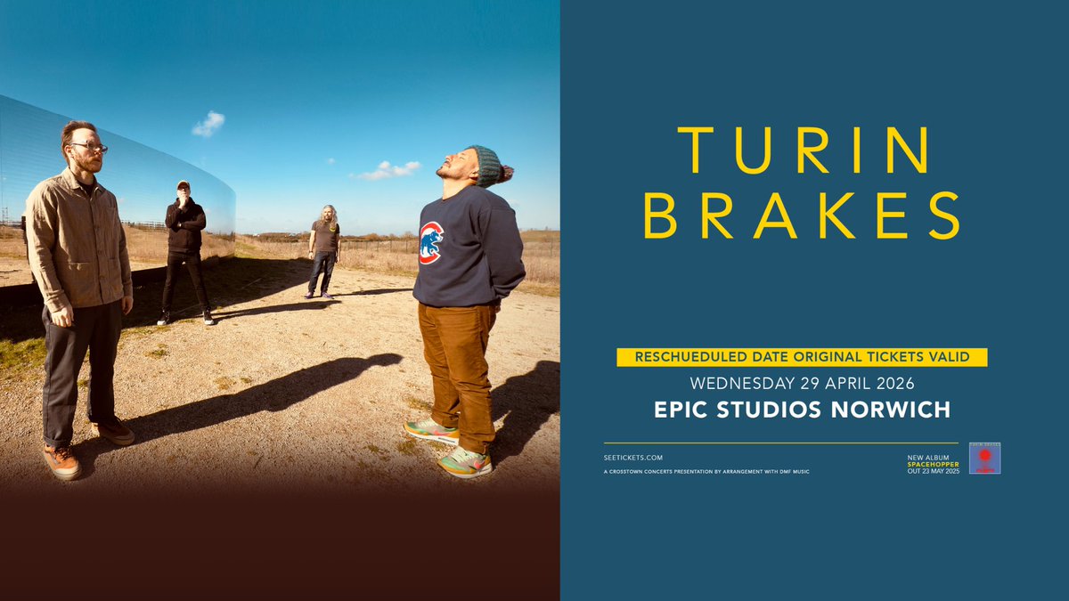 EPICNorwich's tweet photo. 📣 JUST ANNOUNCED: @turinbrakes confirm a rescheduled date at Epic for April next year, all previously purchased tickets remain valid for this new date

Book tickets now 🎫 https://t.co/V9QoNV6Jom https://t.co/aqBr2f2IBv
