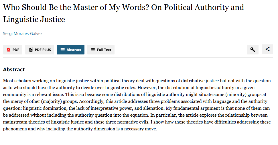 The_JOP's tweet photo. "Who Should Be the Master of My Words? On Political Authority and Linguistic Justice" by Sergi Morales-Gálvez.
https://t.co/KKimUyNipk https://t.co/ihfha9Vk1T