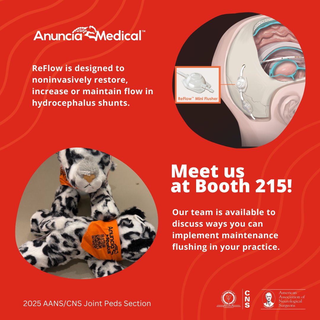 We’re here to connect with the leaders advancing pediatric neurosurgery.

Whether you’re exploring new solutions or strengthening your programs, begin the conversation with Anuncia @ Booth 215.

#Hydrocephalus #JointPedsSection #CNS #AANS #Memphis #Neurosurgery #KeepShuntsFlowing