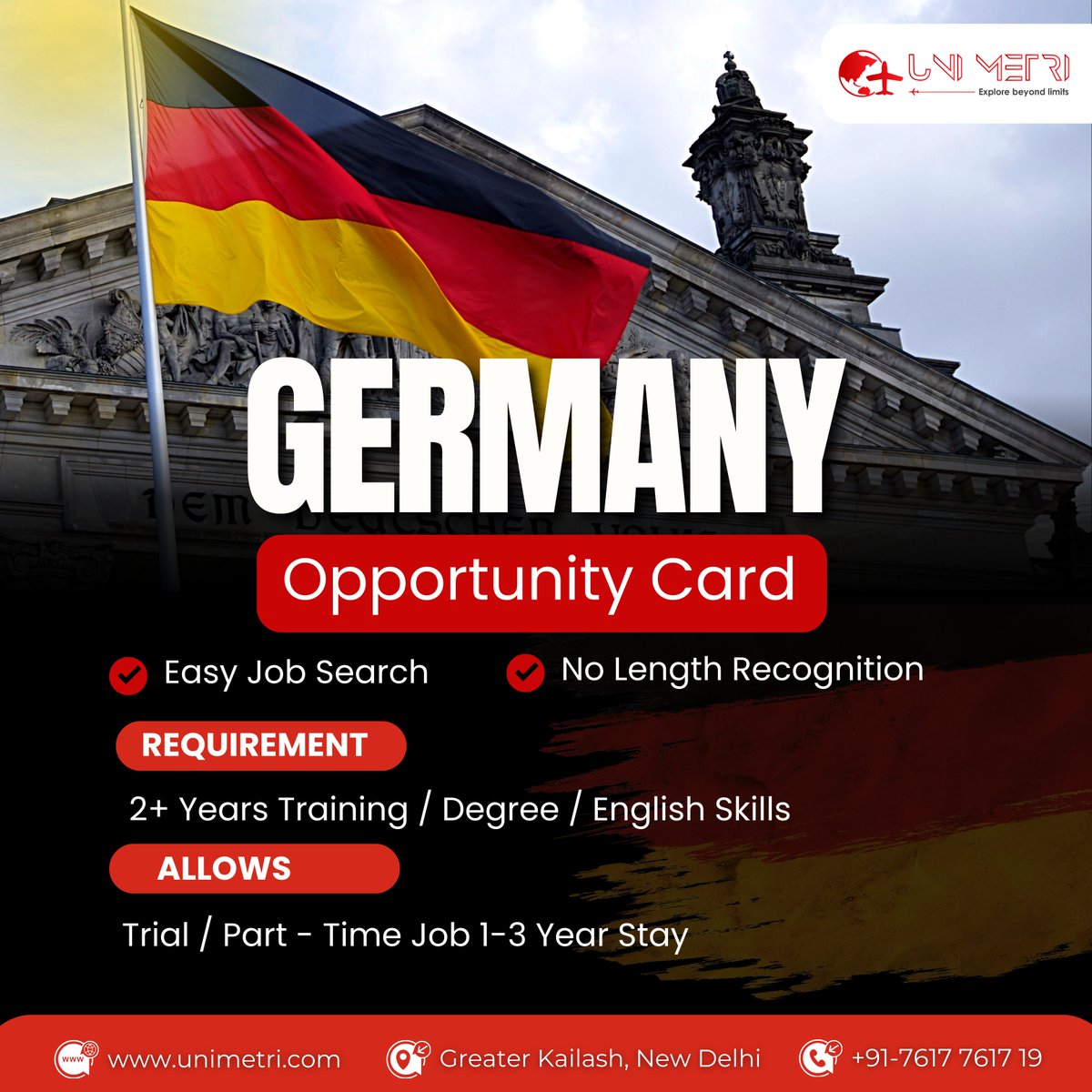 uni_metri's tweet image. Unlock your future in Germany! 🇩🇪
Easy job search • Flexible stay • Pathway to work opportunities.
Start your journey today!

Call us for more information: +91-7617 7617 19
Read More: shorturl.at/pa4GD

#GermanyOpportunityCard #WorkInGermany #MoveToGermany #GermanyJobs