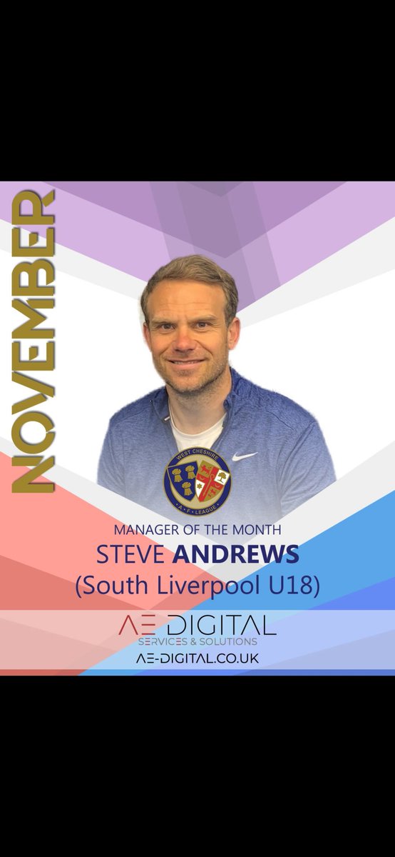 The Manager of the Month for November is Steve Andrews of South Liverpool U18, after winning all their games with 15 goals scored, Steve has led his team to within touching distance of the top in the Youth Division. Congratulations to Steve and all at South Liverpool. 🔴⚪️⚫️