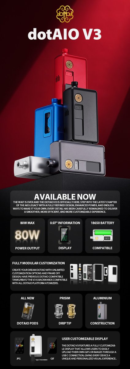 Custom_Vapes's tweet image. New DotAIO V3, PodFill 3 + Riot X mailchi.mp/custom-vapes/s…