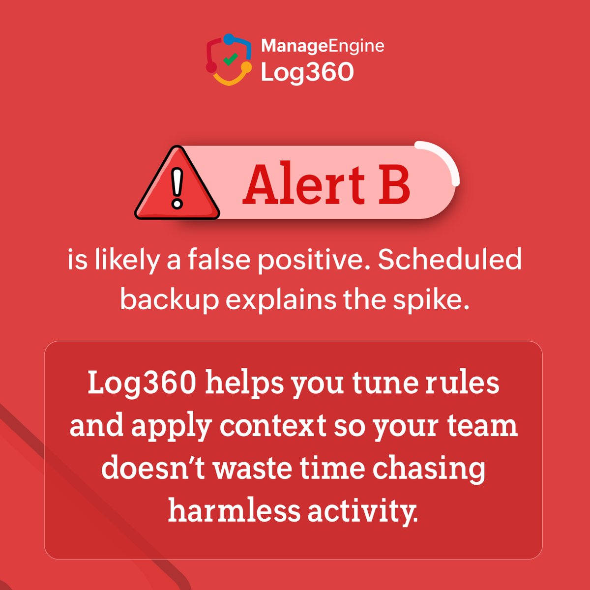 manageengine's tweet image. Not every alert is a threat. Log360’s detection engineering helps you focus on real attacks by reducing false positives with object filtering and context-aware rules.
zurl.co/0SjZ3