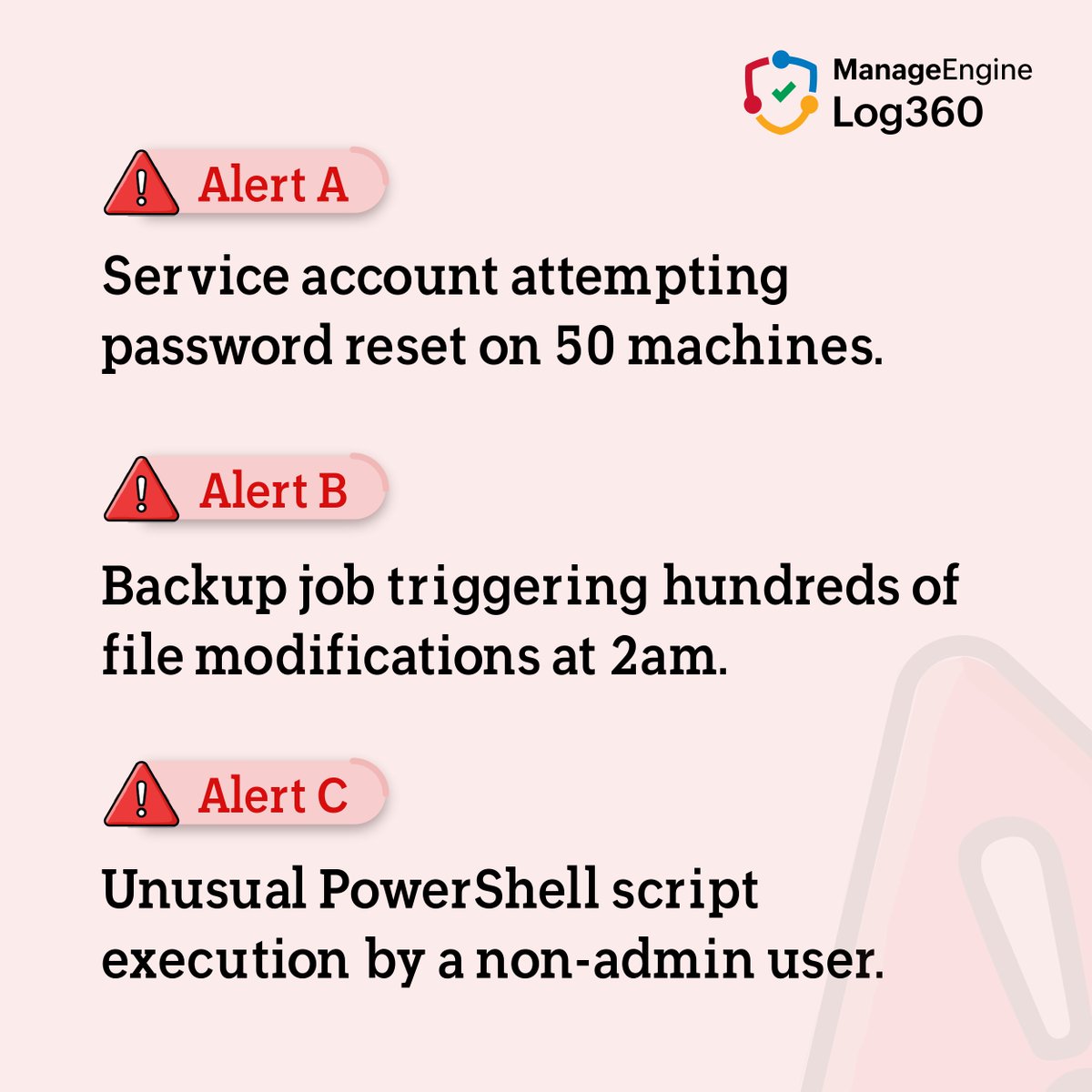 manageengine's tweet image. Not every alert is a threat. Log360’s detection engineering helps you focus on real attacks by reducing false positives with object filtering and context-aware rules.
zurl.co/0SjZ3