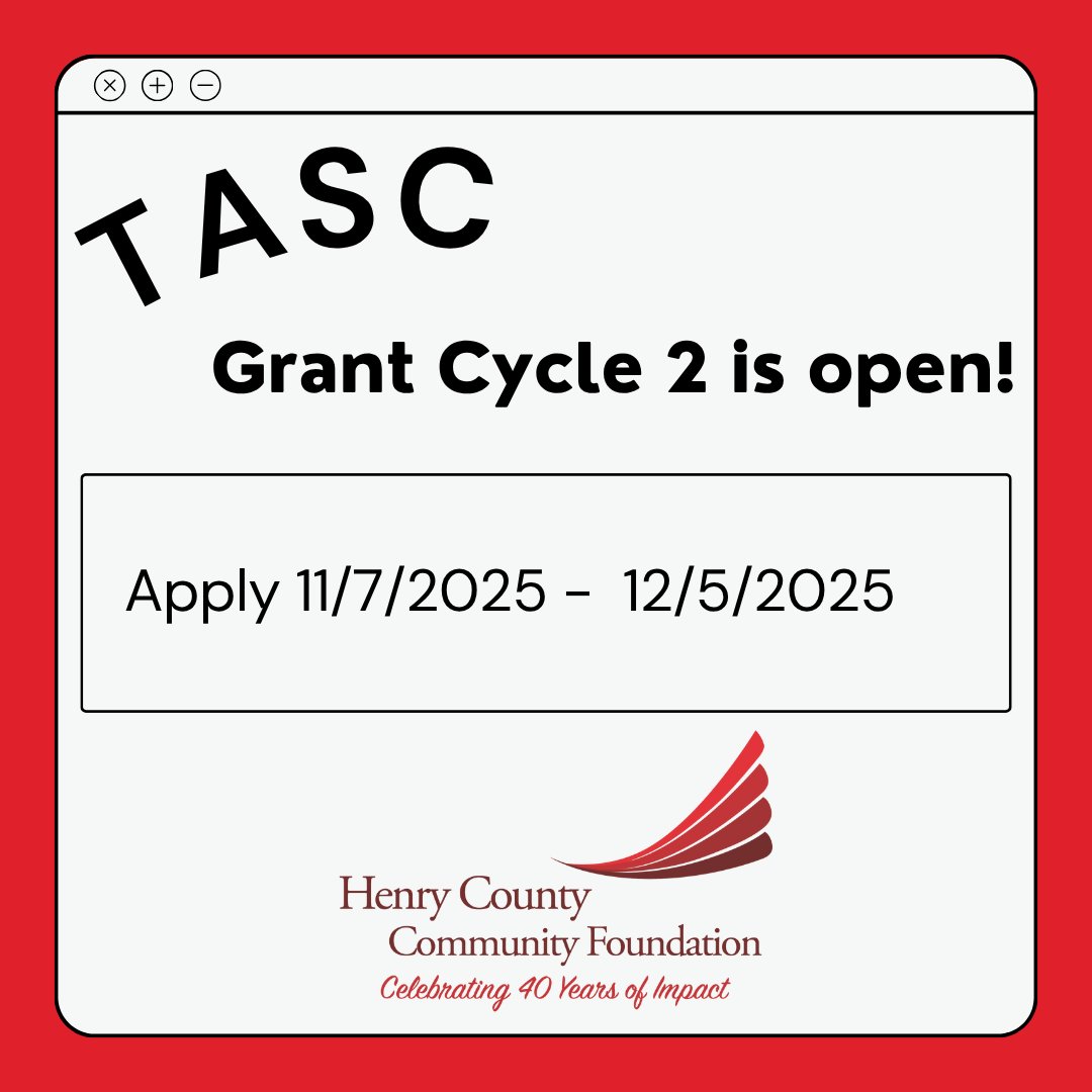 TASC Grant Cycle 2 closes tomorrow - 12/5! 

Nonprofits with programs supporting youth and children in Henry County are welcome to apply - bit.ly/3l9gKod