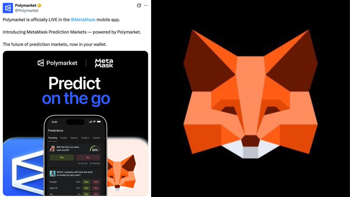 DegenerateNews's tweet image. NEW: @Polymarket ANNOUNCES IT IS OFFICIALLY LIVE IN THE @MetaMask MOBILE APP