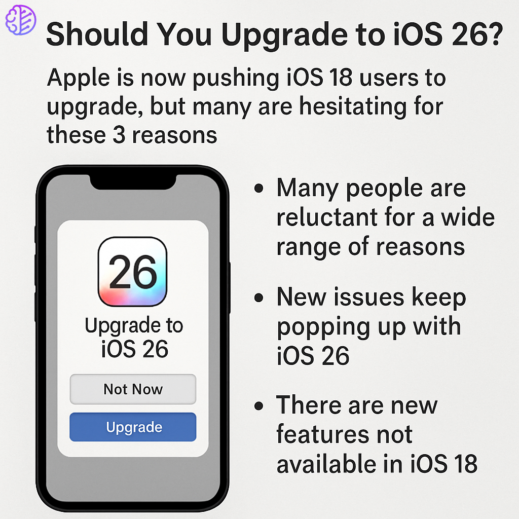 ProgresiveRobot's tweet image. There are reasons for users to hesitate before upgrading to iOS 26. Some concerns include potential bugs and compatibility issues, as well as performance issues on older devices. However, most issues can be addressed through updates and patches. 
#iOS26 #iPhone #Upgrade