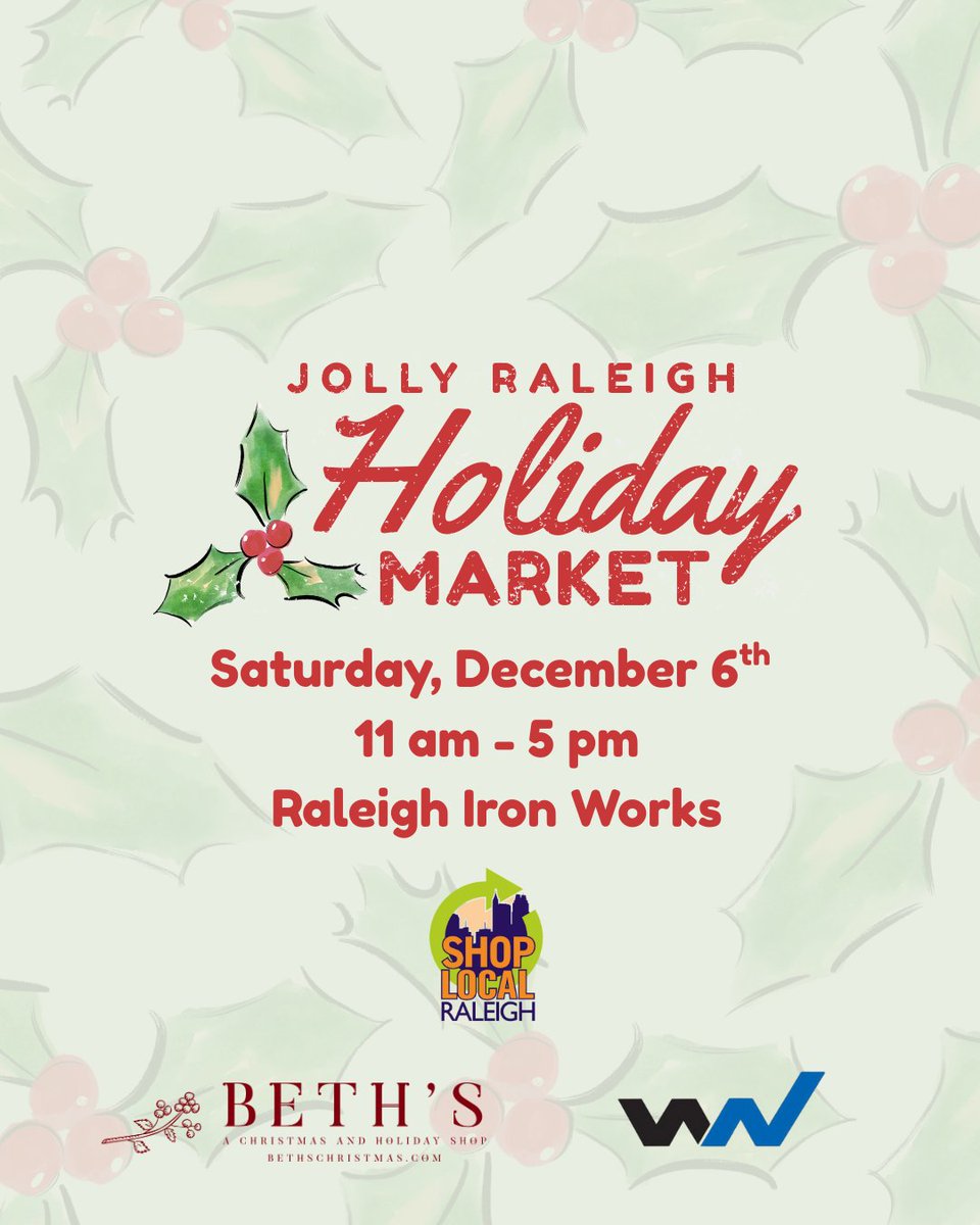 ShopLocRaleigh's tweet photo. The Jolly Raleigh Holiday Market is THIS Saturday at Iron Works!🎁 Celebrate the season with:

🛍️ 60+ local vendors
⛄ Holiday kids activities
🎂 Sweet treats + festive drinks
🎅 Photo ops with Santa Claus
❄️ And more holiday fun!

📆 Dec. 6⁠
⌚ 11am-5pm
📍Raleigh Iron Works https://t.co/zITolt6Pjm