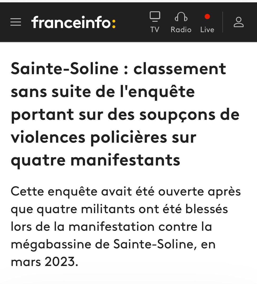 Ce classement sans suite malgré la révélation des enregistrements des caméras des gendarmes en service à Sainte-Soline est un pur scandale alors qu'ils montraient une gestion totalement illégale du maintien de l’ordre. Cette décision entérine l’abdication de la justice qui se