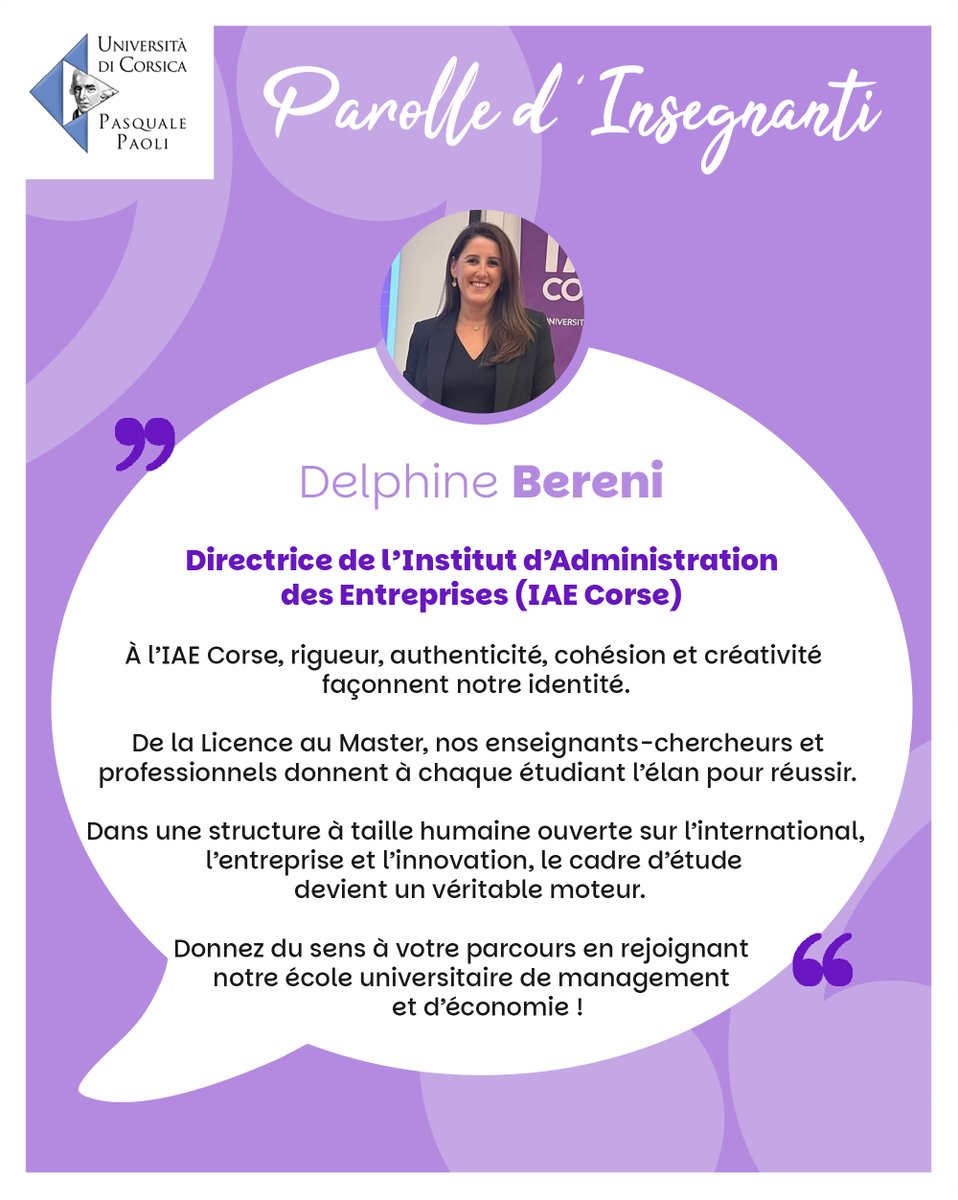 👔 L'IAE Corse de l'Università présenté par sa Directrice !

➡️ Delphine Bereni 💬

Découvrez les 130 formations du niveau bac au doctorat proposées par notre université !
🔗 bit.ly/3M341Ve