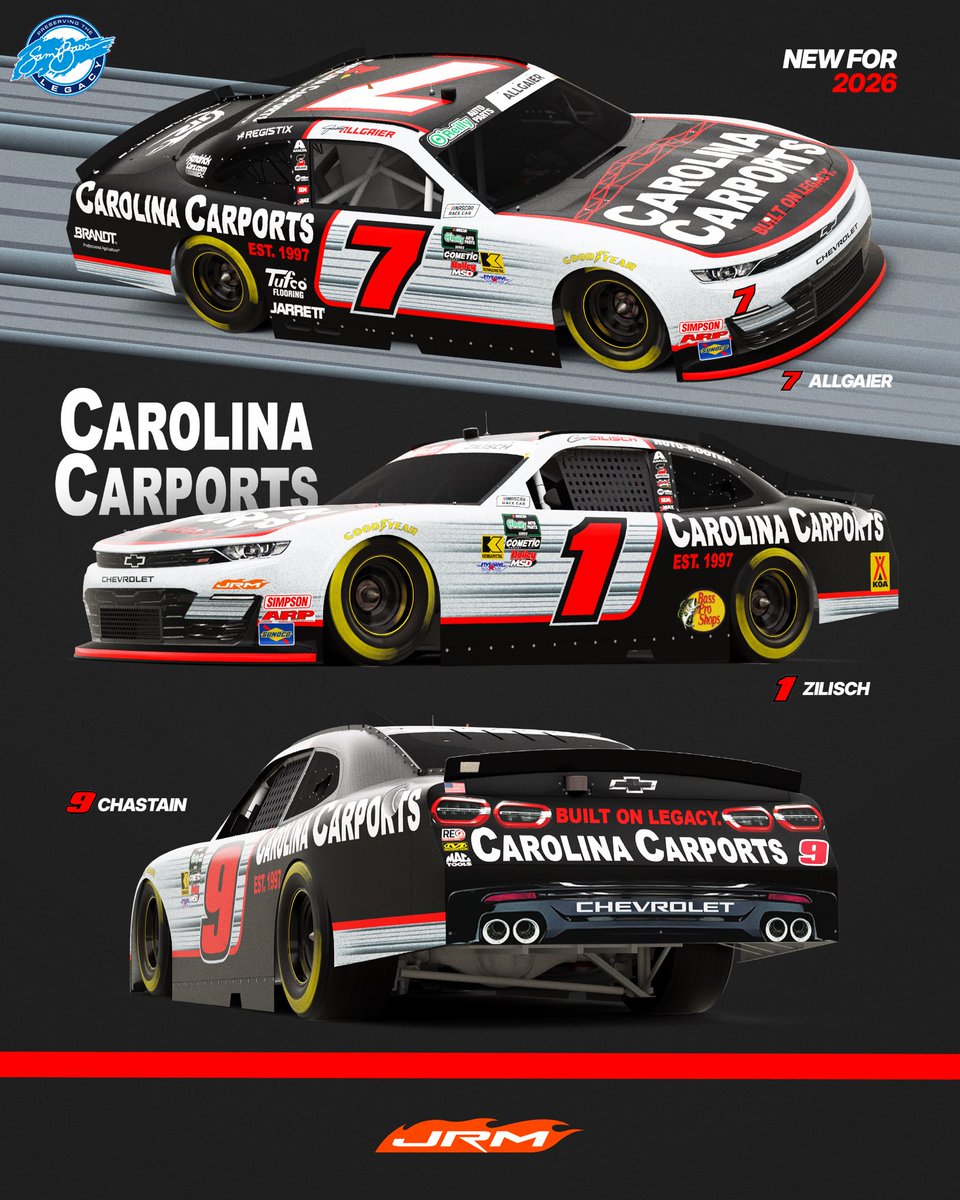 JRMotorsports's tweet image. Reached back into history for the next chapter.

The 2026 @CarolinaCarpor1 Chevrolet is here, taking inspiration from the archives of legendary #NASCAR artist, @sambassartist .