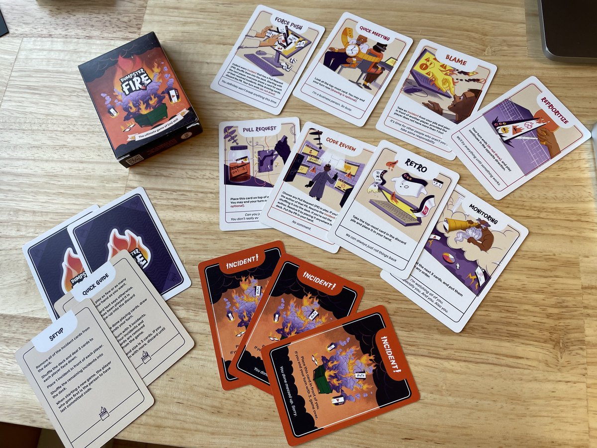 Random Sentry swag/marketing story.

Years ago we were brainstorming how to stand out at conferences. Everyone had caught up to us on custom socks, so we went looking for something weirder.

We landed on: what if we made our own card game?

Idea was: hand out the base game at